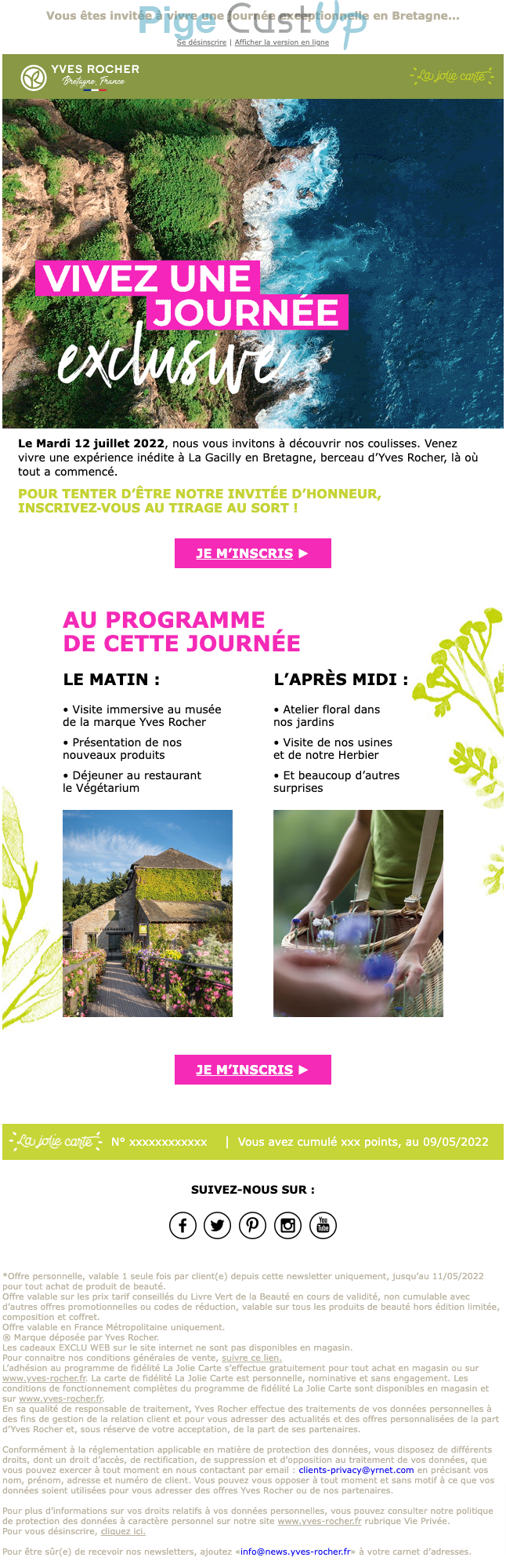 Exemple de Type de media  e-mailing - Yves Rocher - Marketing fidélisation - Animation / Vie du Programme de Fidélité