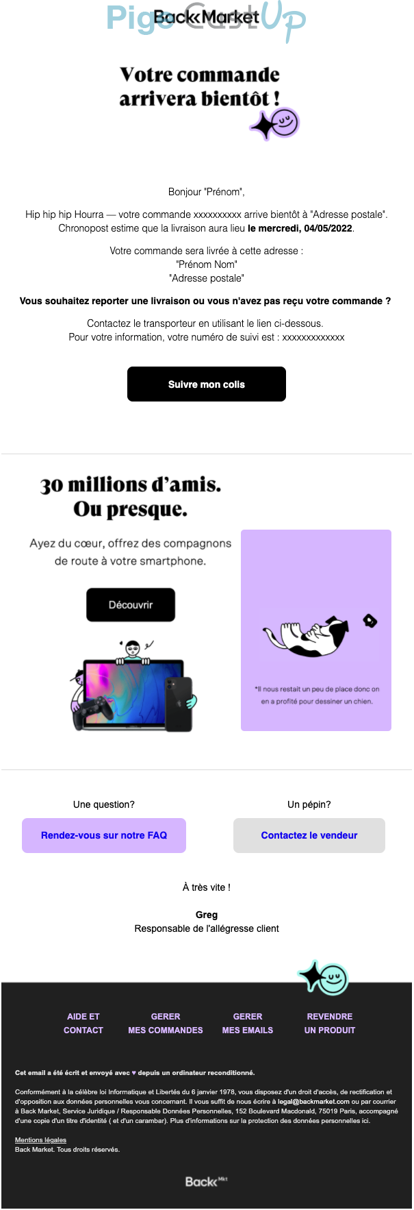 Exemple de Type de media  e-mailing - Back Market - Transactionnels - Suivi de commande Expédition / Livraison