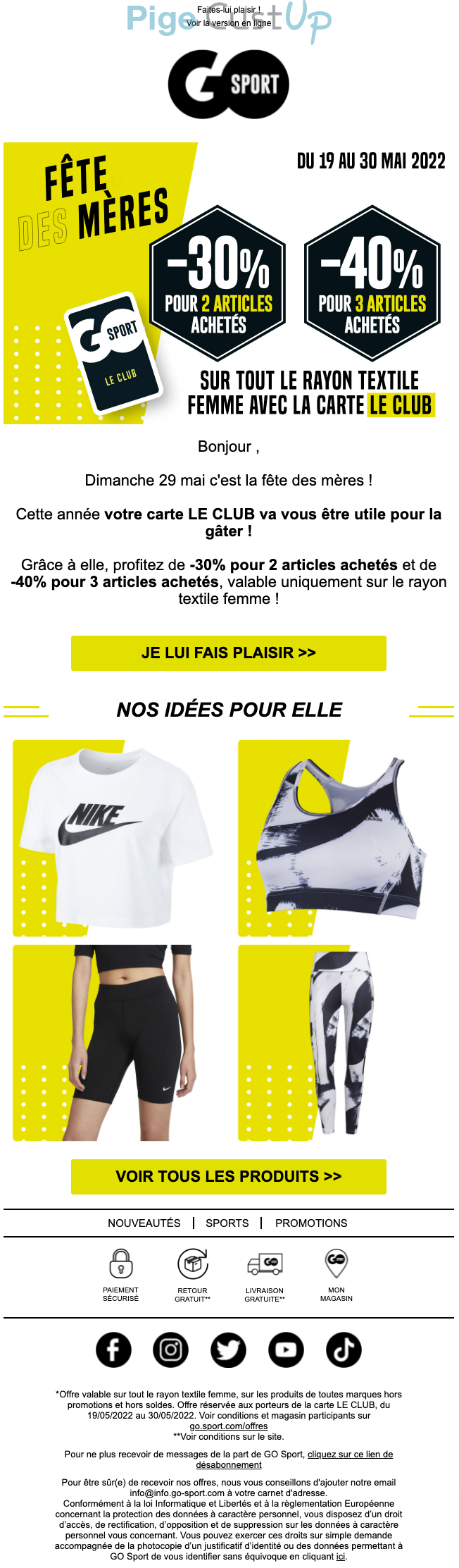 Exemple de Type de media  e-mailing - Go Sport - Marketing relationnel - Calendaire (Noël, St valentin, Vœux, …)