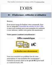 e-mailing - Marketing Acquisition - Panier abandonné - L'Obs - 05/2022