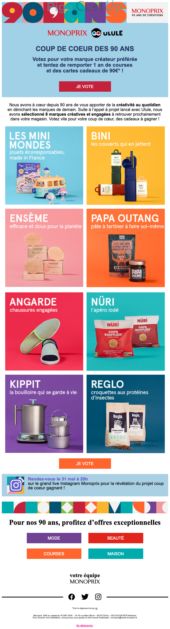Exemple de Type de media  e-mailing - Monoprix - Marketing marque - Anniversaire marque