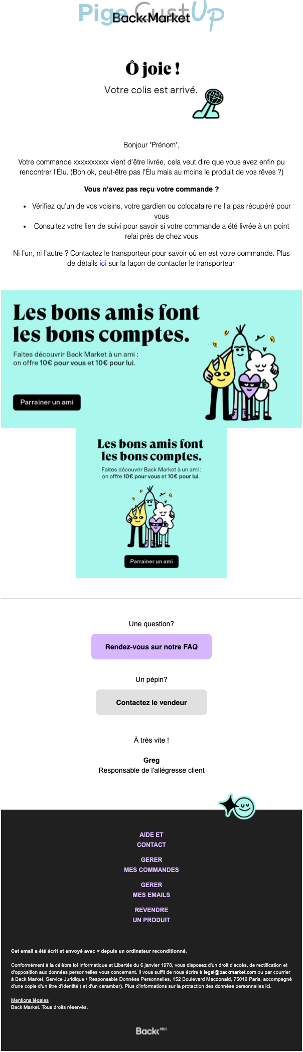 Exemple de Type de media  e-mailing - Myfeelback - Transactionnels - Confirmation Livraison