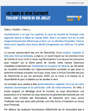 e-mailing - Service Clients - Modification tarifs abonnements - Enercoop - 05/2022