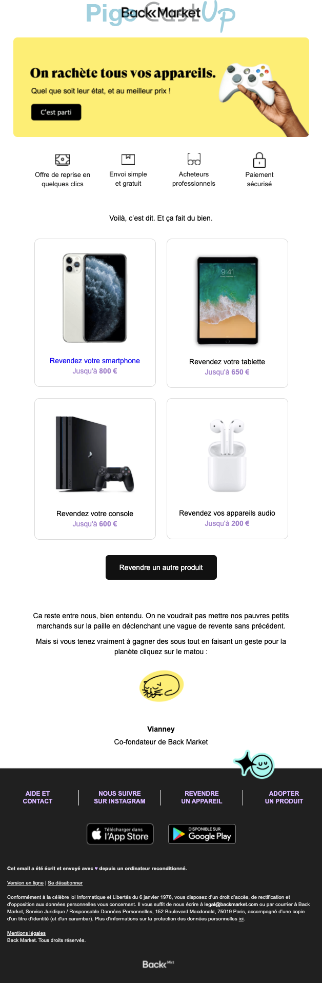 Exemple de Type de media  e-mailing - Back Market - Marketing relationnel - Newsletter