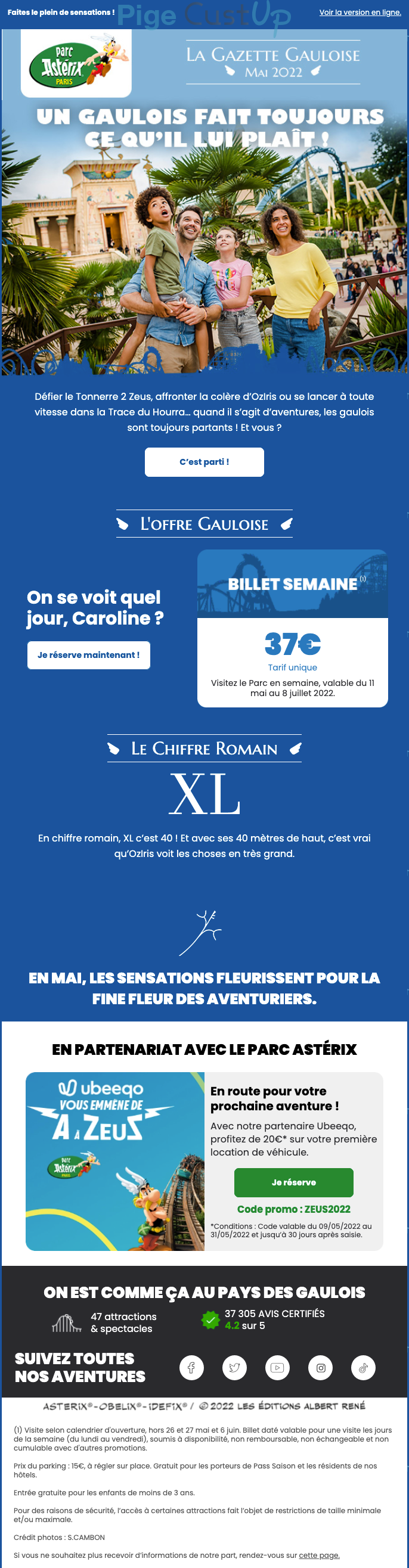 Exemple de Type de media  e-mailing - Parc Astérix - Marketing relationnel - Newsletter