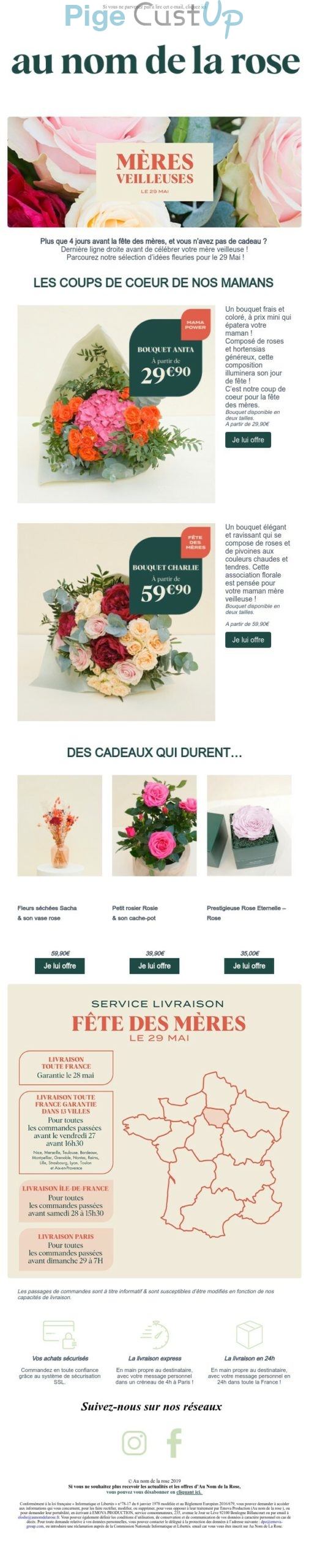 Exemple de Type de media  e-mailing - Au nom de la rose - Marketing relationnel - Calendaire (Noël, St valentin, Vœux, …)
