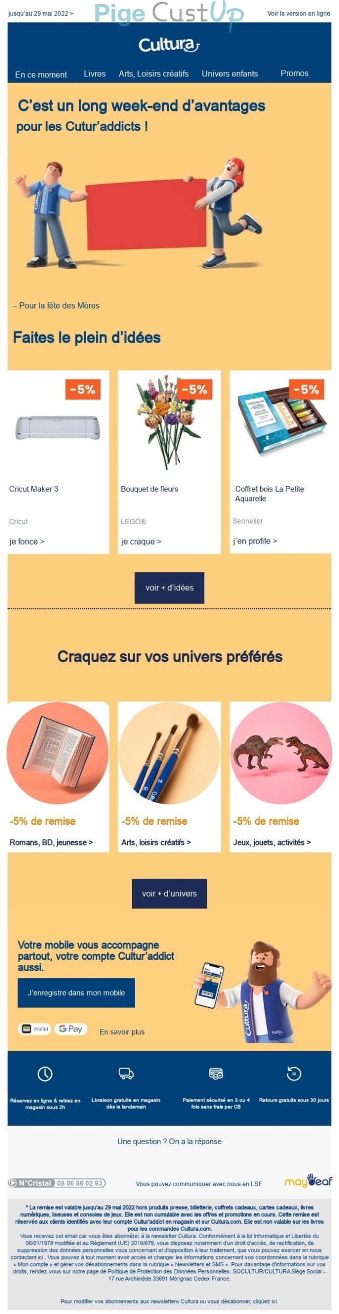 Exemple de Type de media  e-mailing - Cultura - Marketing Acquisition - Ventes flash, soldes, demarque, promo, réduction