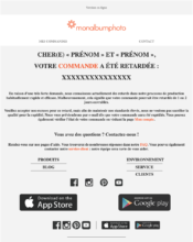 e-mailing - Transactionnels - Suivi de commande Retard livraison - Mon album photo - 06/2022