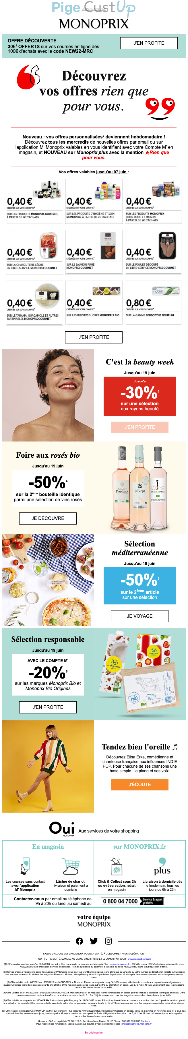 Exemple de Type de media  e-mailing - Monoprix - Marketing Acquisition - Ventes flash, soldes, demarque, promo, réduction - Marketing relationnel - Newsletter