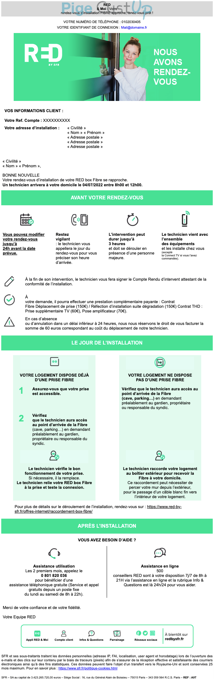 Exemple de Type de media  e-mailing - SFR - Transactionnels - Finalisation ouverture de compte/inscription - Service Clients - Rendez-vous