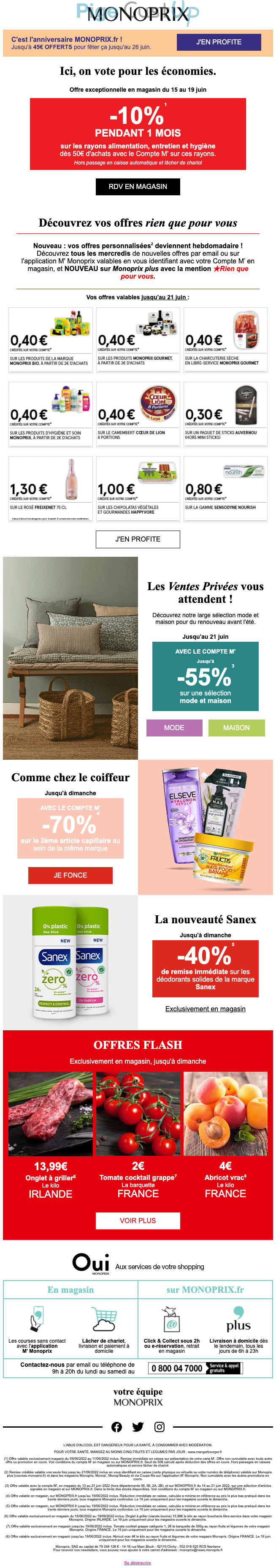 Exemple de Type de media  e-mailing - Monoprix - Marketing Acquisition - Ventes flash, soldes, demarque, promo, réduction