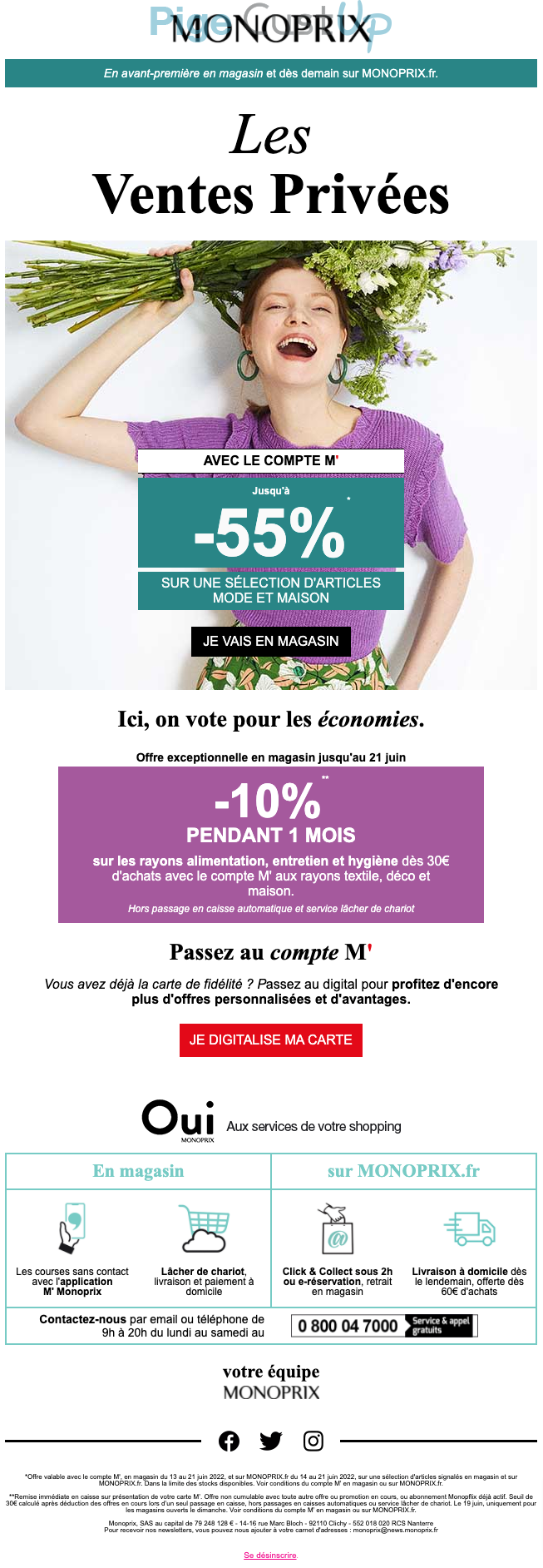 Exemple de Type de media  e-mailing - Monoprix - Marketing Acquisition - Ventes privées