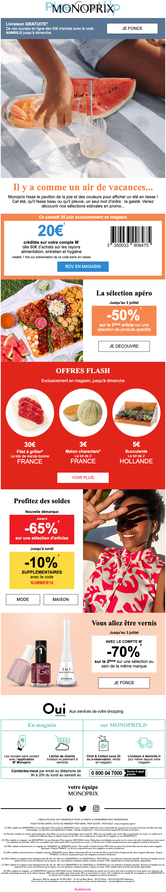 Exemple de Type de media  e-mailing - Monoprix - Marketing Acquisition - Ventes flash, soldes, demarque, promo, réduction