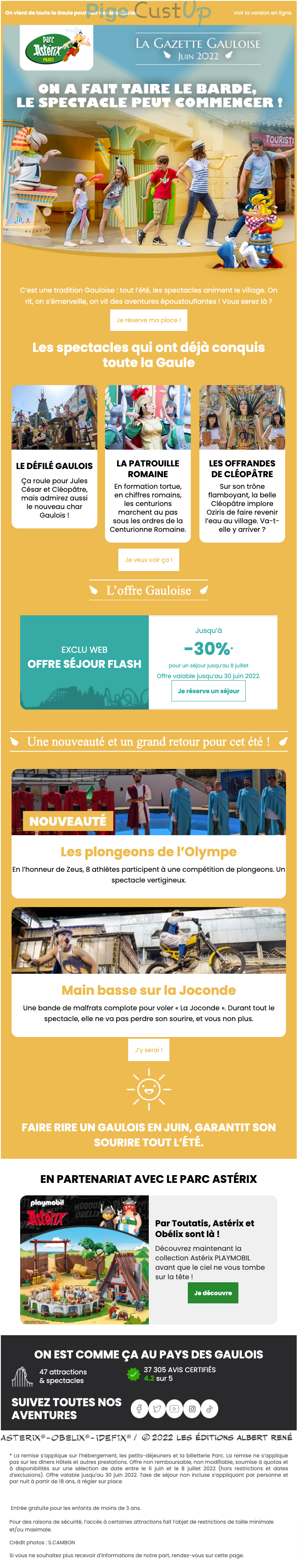 Exemple de Type de media  e-mailing - Parc Astérix - Marketing relationnel - Newsletter