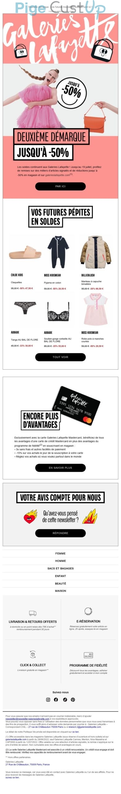 Exemple de Type de media  e-mailing - Galeries Lafayette - Marketing Acquisition - Ventes flash, soldes, demarque, promo, réduction
