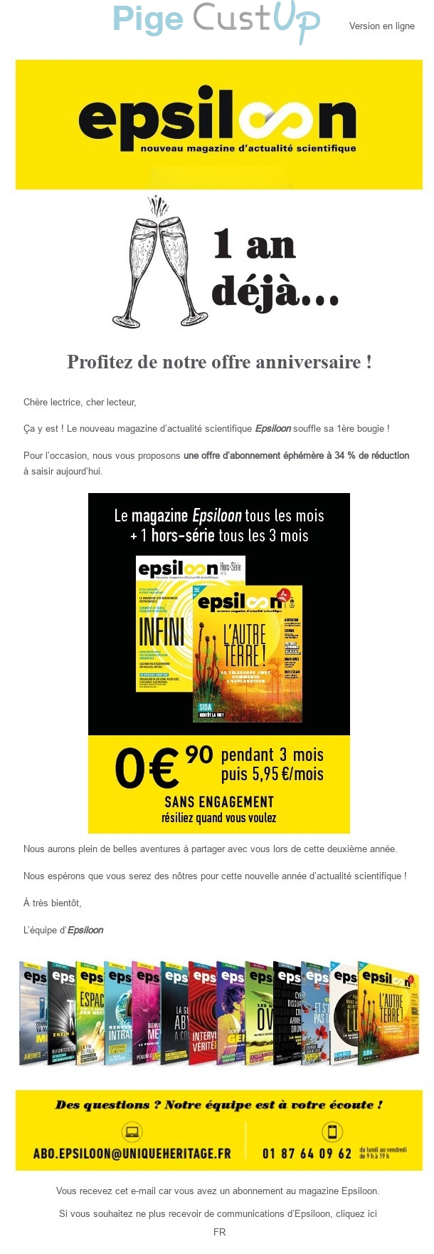 Exemple de Type de media  e-mailing - Epsiloon - Marketing marque - Anniversaire marque