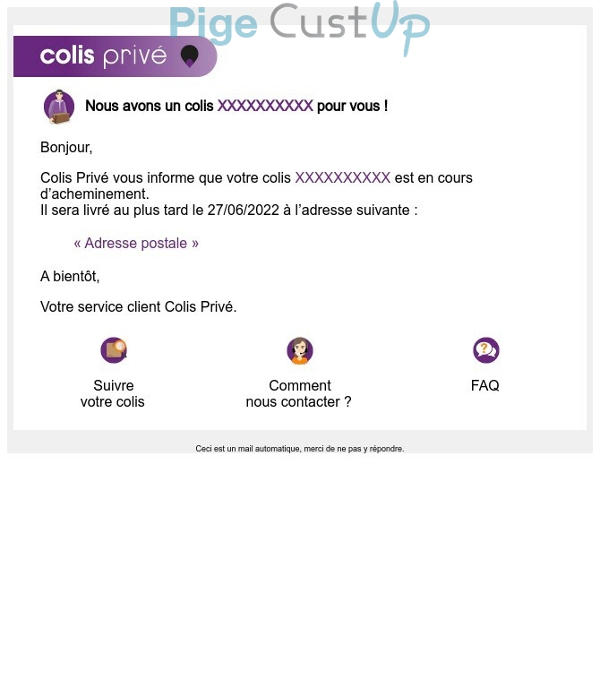 Exemple de Type de media  e-mailing - Colis privé - Transactionnels - Suivi de commande Expédition / Livraison