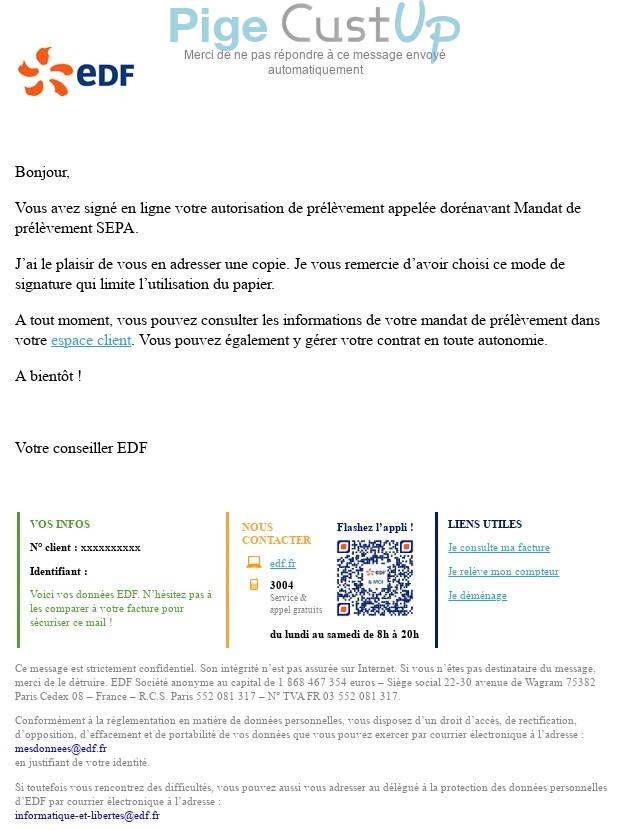 Exemple de Type de media  e-mailing - EDF - Transactionnels - Confirmation modification conditions de paiement