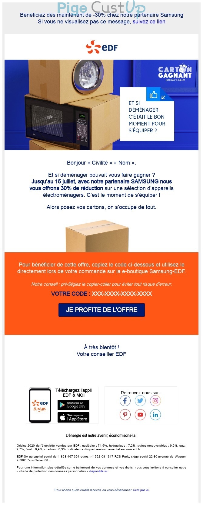 Exemple de Type de media  e-mailing - EDF - Marketing marque - Communication Services - Nouveaux Services - Marketing Acquisition - Ventes flash, soldes, demarque, promo, réduction