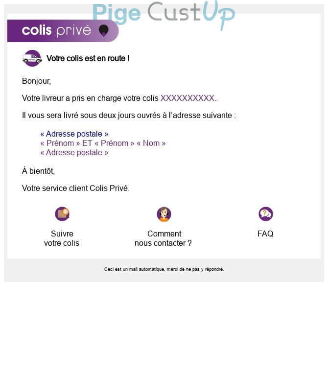Exemple de Type de media  e-mailing - Colis privé - Transactionnels - Suivi de commande Expédition / Livraison