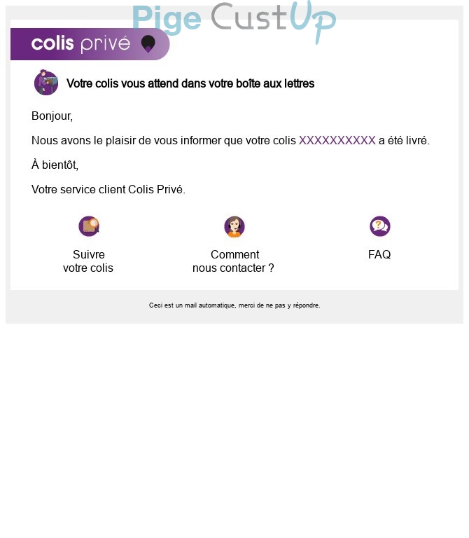 Exemple de Type de media  e-mailing - Colis privé - Transactionnels - Confirmation Livraison