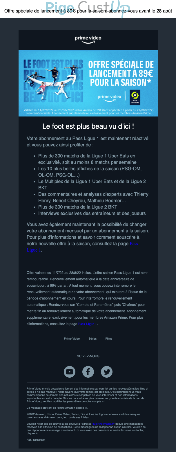 Exemple de Type de media  e-mailing - Prime Video - Marketing fidélisation - Renouvellement abonnement