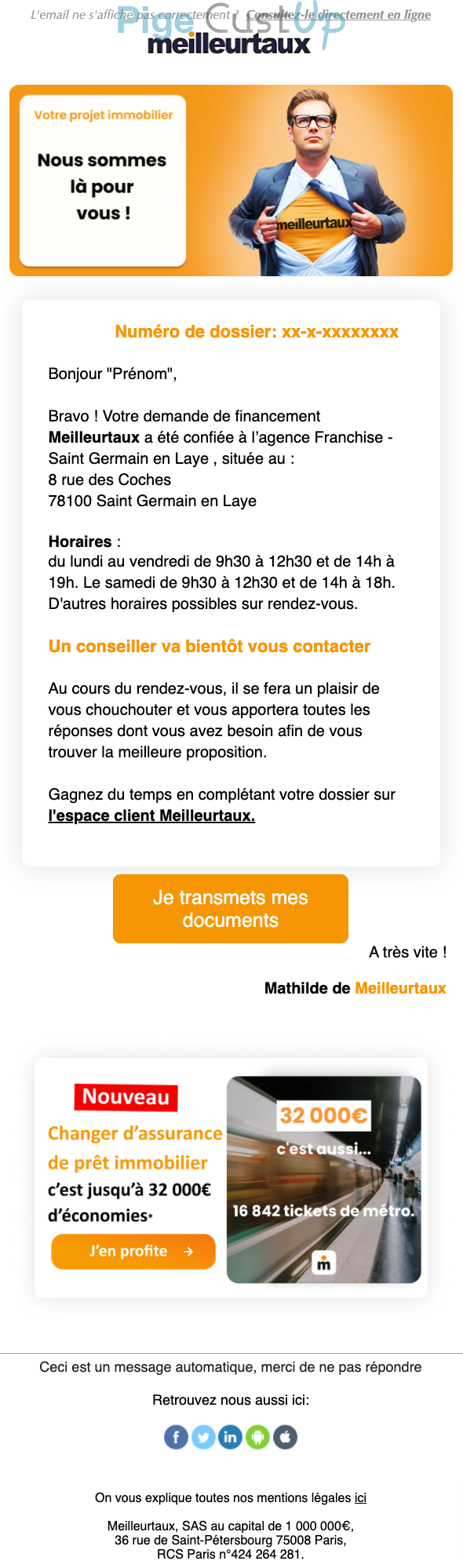 Exemple de Type de media  e-mailing - Meilleurtaux.com - Service Clients - Auto-reply Service Clients - Suivi de demande - Transactionnels - Confirmation demande de devis / contact / RDV