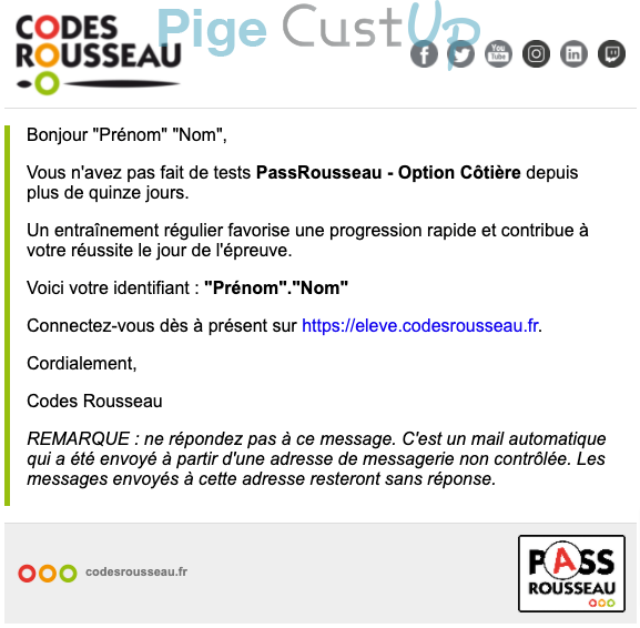 Exemple de Type de media  e-mailing - Codes Rousseau - Marketing Acquisition - Relance inactifs