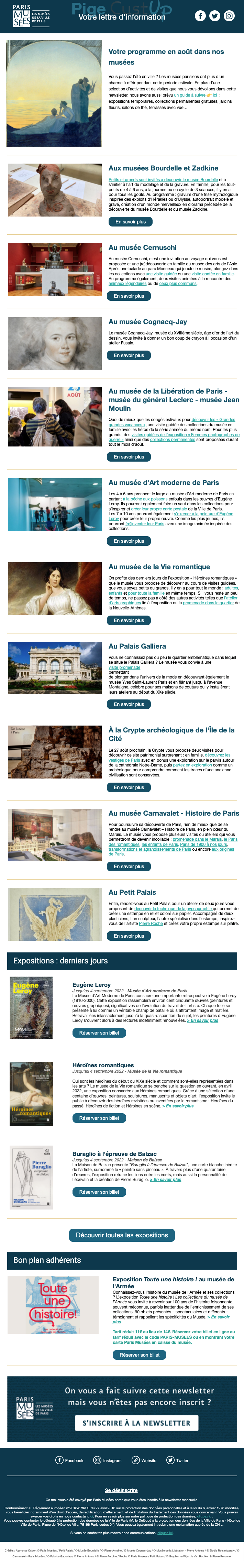 Exemple de Type de media  e-mailing - Paris Musées - Marketing relationnel - Newsletter