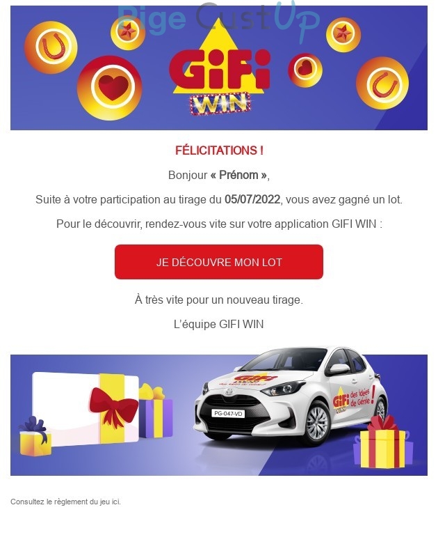 Exemple de Type de media  e-mailing - Gifi - Marketing Acquisition - Gratuit - Cadeau
