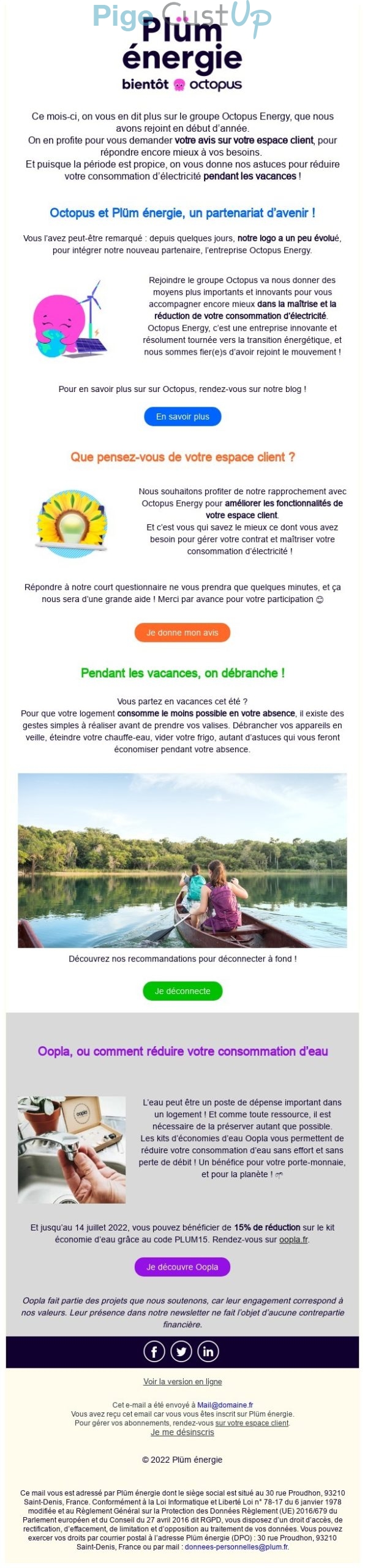 Exemple de Type de media  e-mailing - Plüm - Enquêtes Clients - NPS / Avis clients - Marketing relationnel - Newsletter