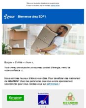 e-mailing - Marketing relationnel - Bienvenue - Welcome - Transactionnels - Finalisation ouverture de compte/inscription - Marketing fidélisation - Up sell - cross sell - EDF - 07/2022
