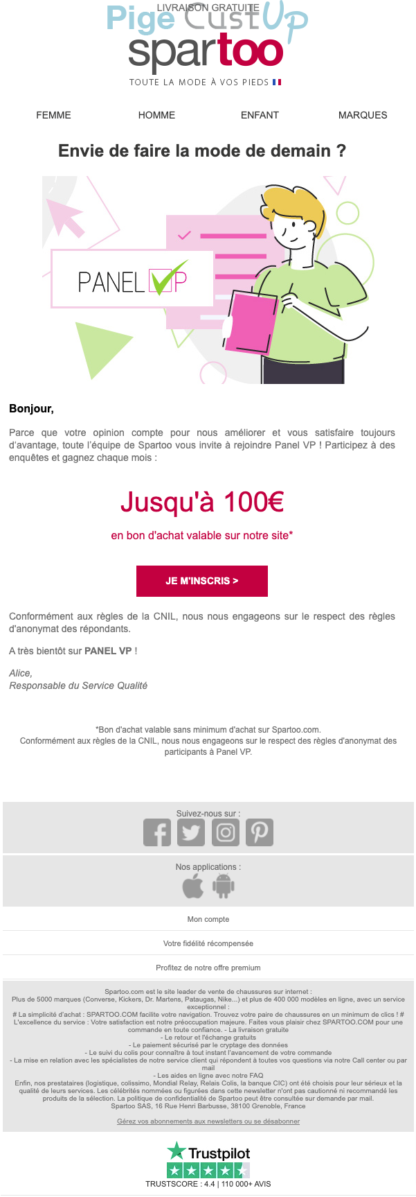 Exemple de Type de media  e-mailing - Spartoo - Marketing fidélisation - Testeurs / Ambassadeurs