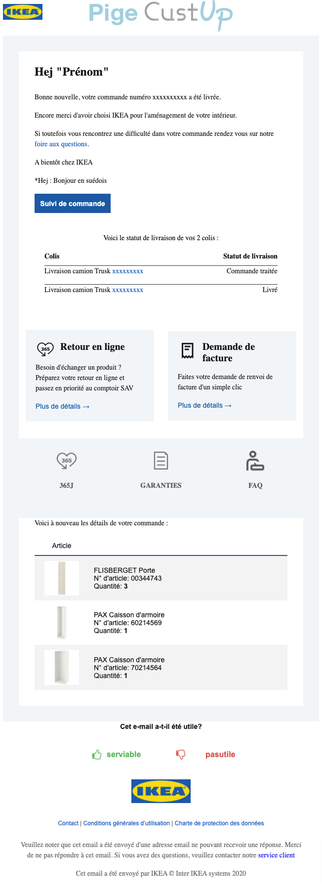 Exemple de Type de media  e-mailing - Ikea - Transactionnels - Confirmation Livraison