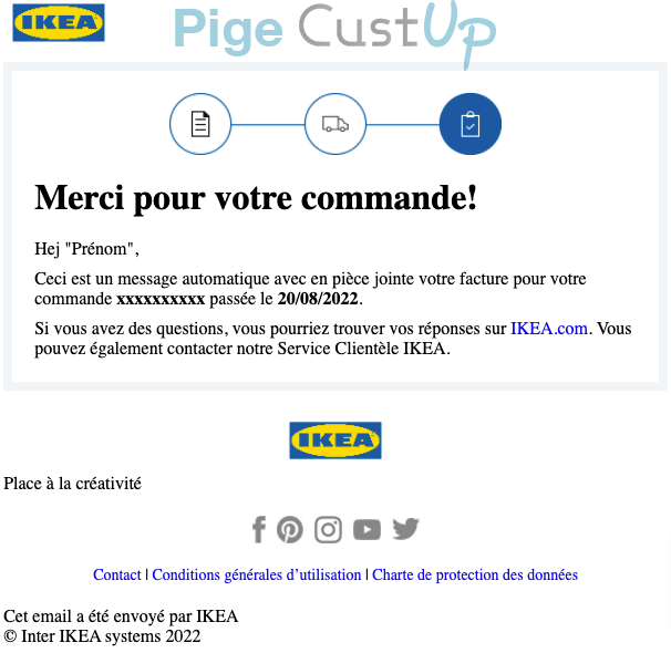 Exemple de Type de media  e-mailing - Ikea - Transactionnels - Mise à disposition facture