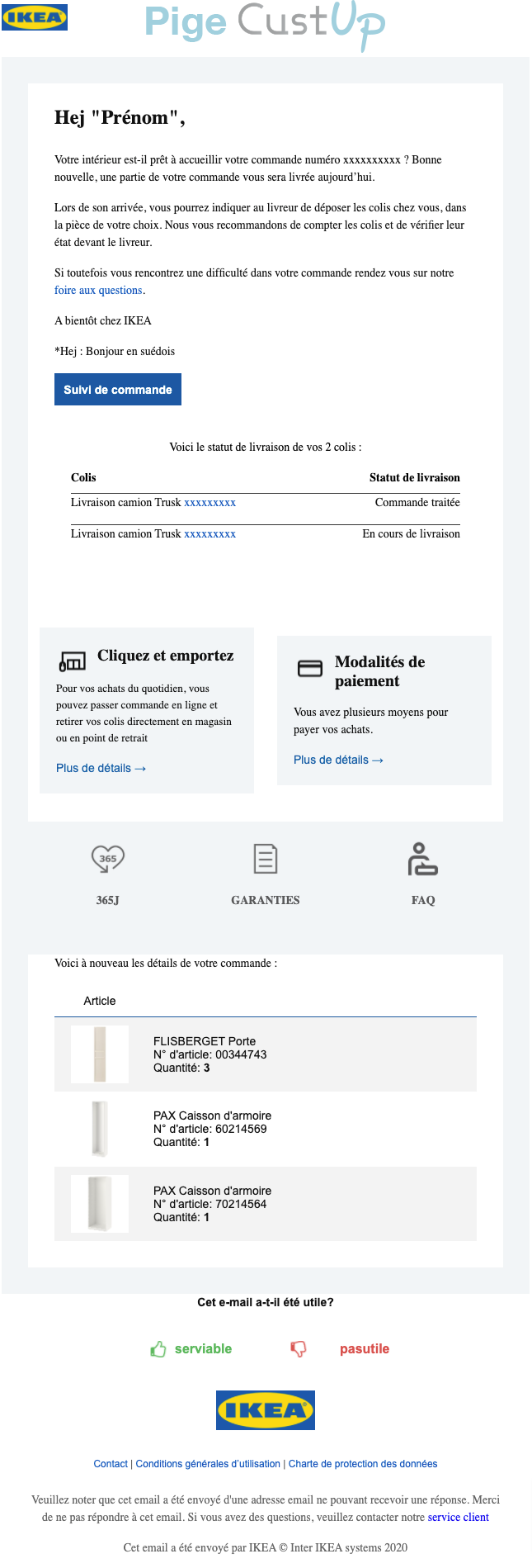 Exemple de Type de media  e-mailing - Ikea - Transactionnels - Suivi de commande Expédition / Livraison