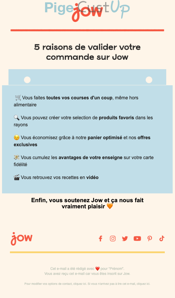 Exemple de Type de media  e-mailing - Jow - Marketing Acquisition - Acquisition sans promotion