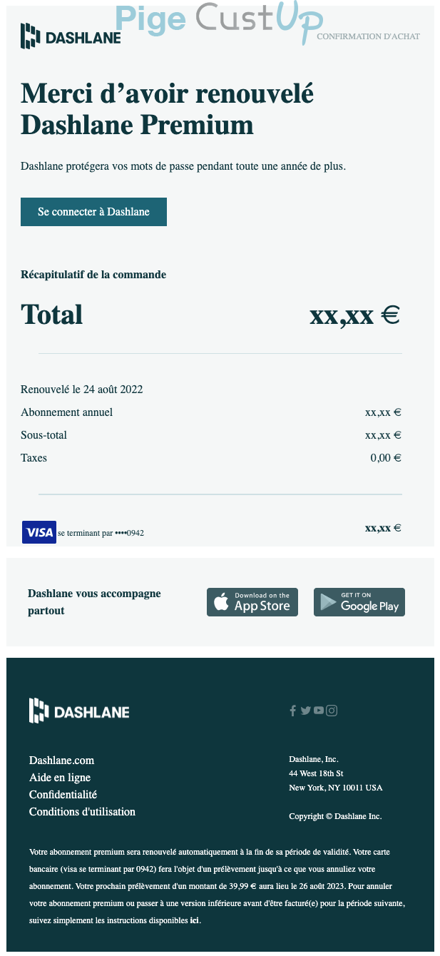 Exemple de Type de media  e-mailing - Dashlane - Marketing fidélisation - Renouvellement abonnement