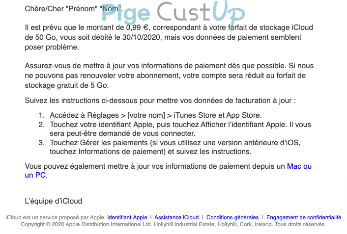 Exemple de Type de media  e-mailing - Itunes - Transactionnels - CB expirée