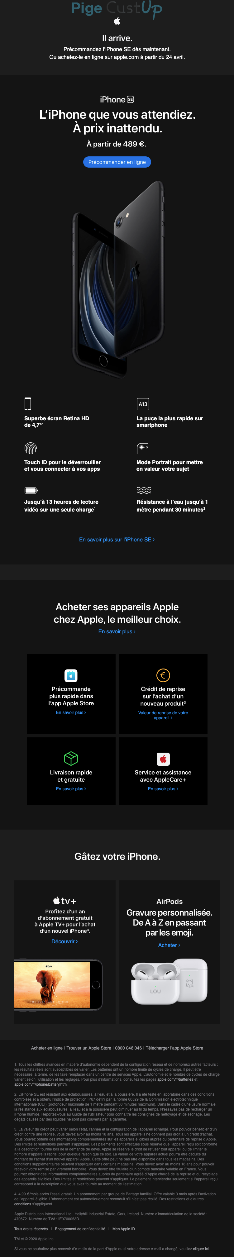 Exemple de Type de media  e-mailing - Apple.com - Transactionnels - Pré-achat réservation