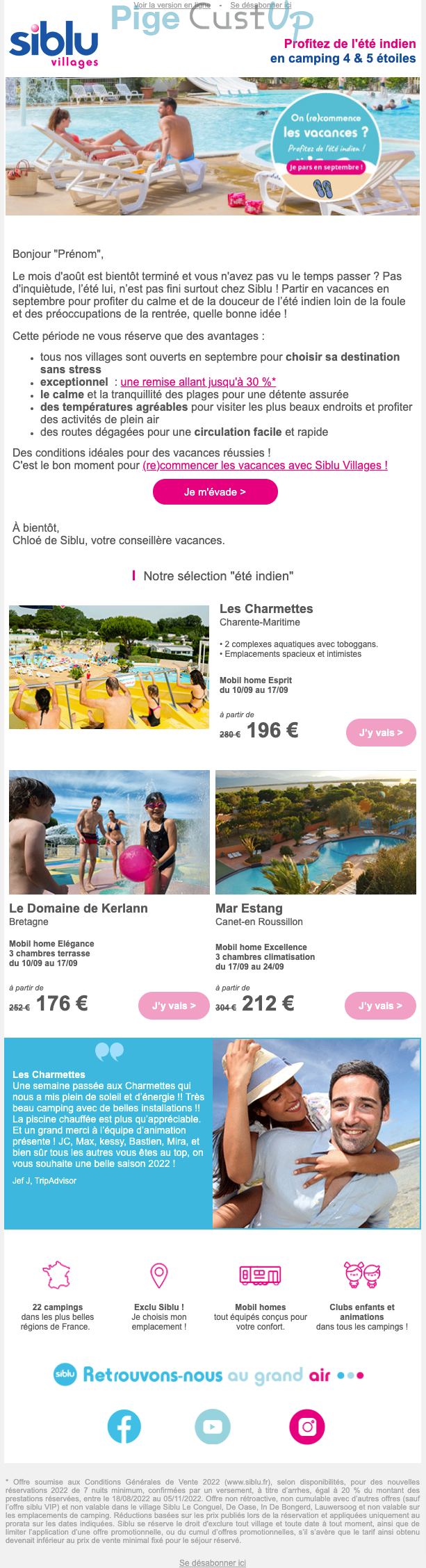 Exemple de Type de media  e-mailing - Siblu - Marketing Acquisition - Ventes flash, soldes, demarque, promo, réduction