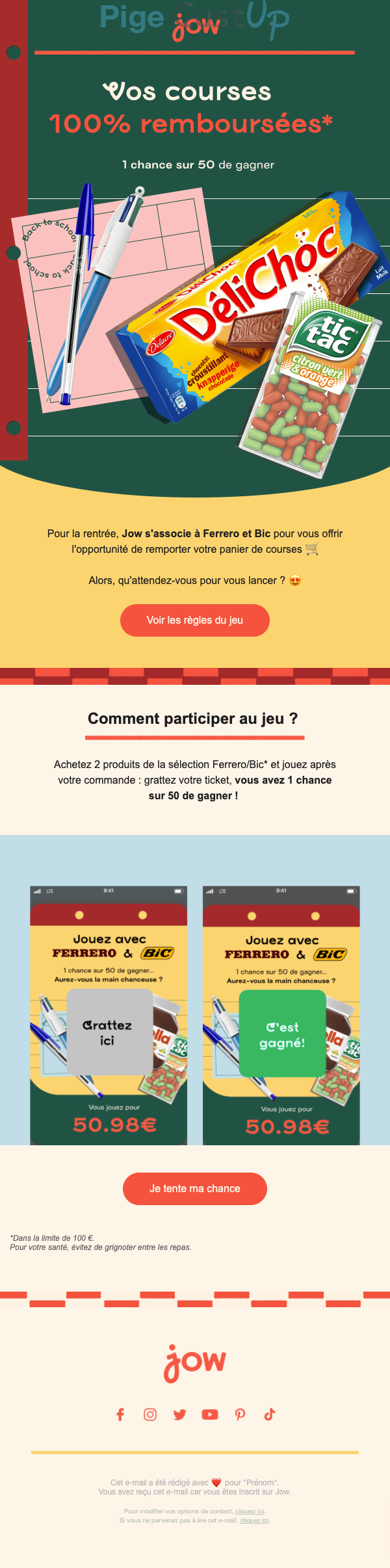 Exemple de Type de media  e-mailing - Jow - Marketing fidélisation - Avantages Partenaires