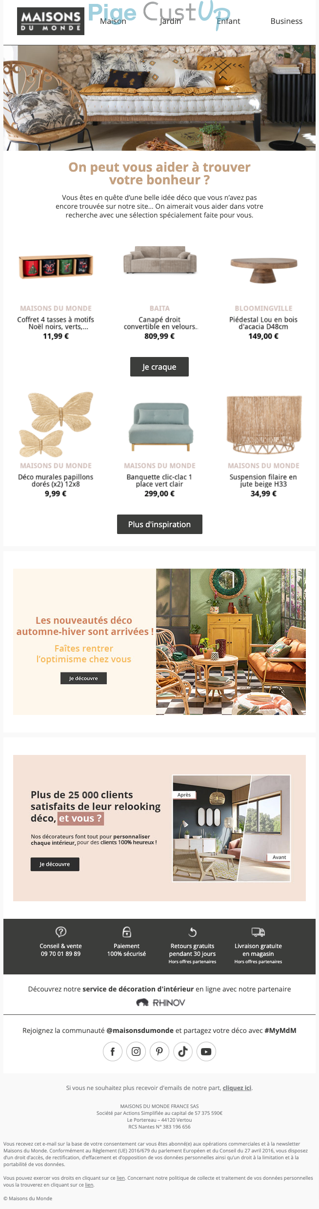 Exemple de Type de media  e-mailing - Maisons du Monde - Marketing Acquisition - Rebond Commercial