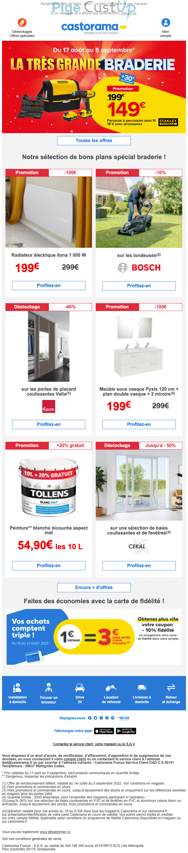 Exemple de Type de media  e-mailing - Castorama - Marketing Acquisition - Ventes flash, soldes, demarque, promo, réduction