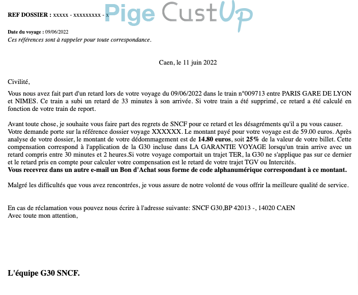 Exemple de Type de media  e-mailing - SNCF - Service Clients - Réclamations
