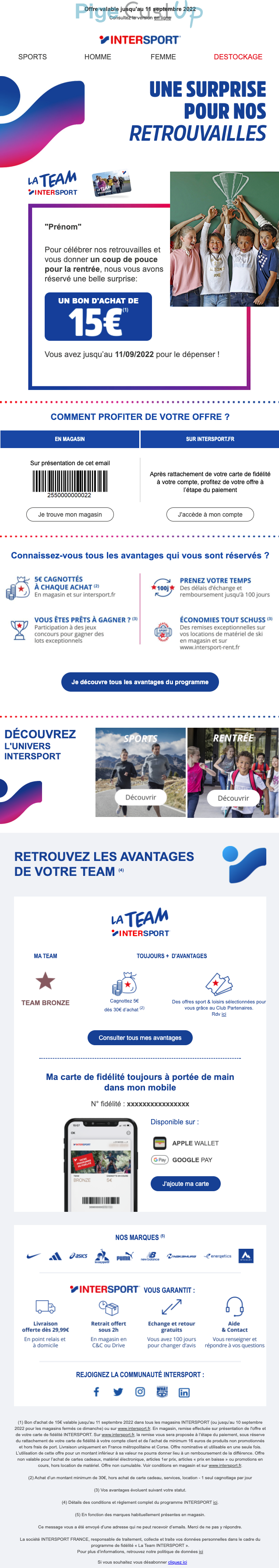Exemple de Type de media  e-mailing - Intersport - Marketing Acquisition - Relance inactifs