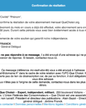 e-mailing - Transactionnels - Confirmation résiliation abonnement - FC Que Choisir - 08/2022