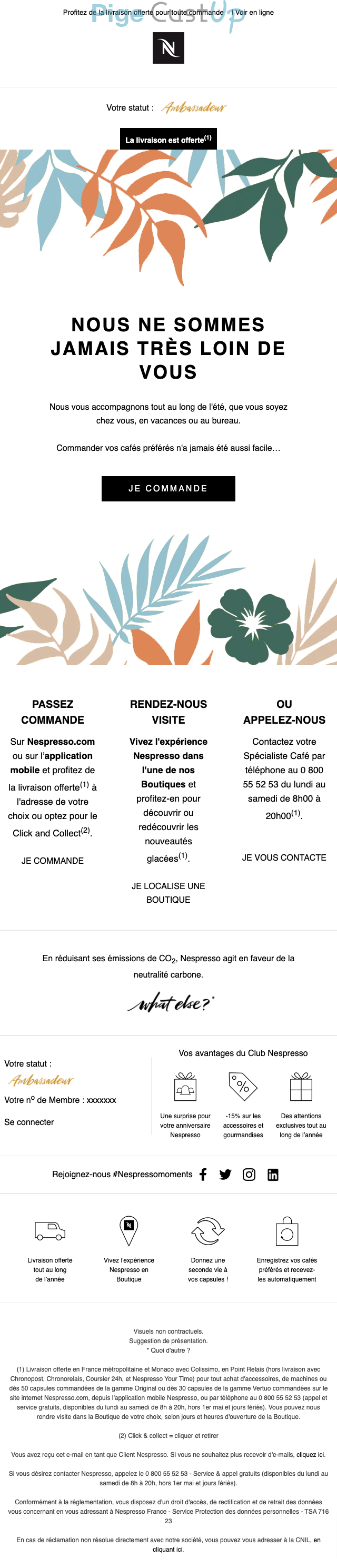Exemple de Type de media  e-mailing - Nespresso - Marketing fidélisation - Incitation au réachat - Points et statut