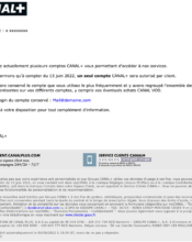 e-mailing - Média Edition Réseaux Sociaux - Canal + - B2C - Transactionnels - Refus création de compte - Doublon - 07/2022