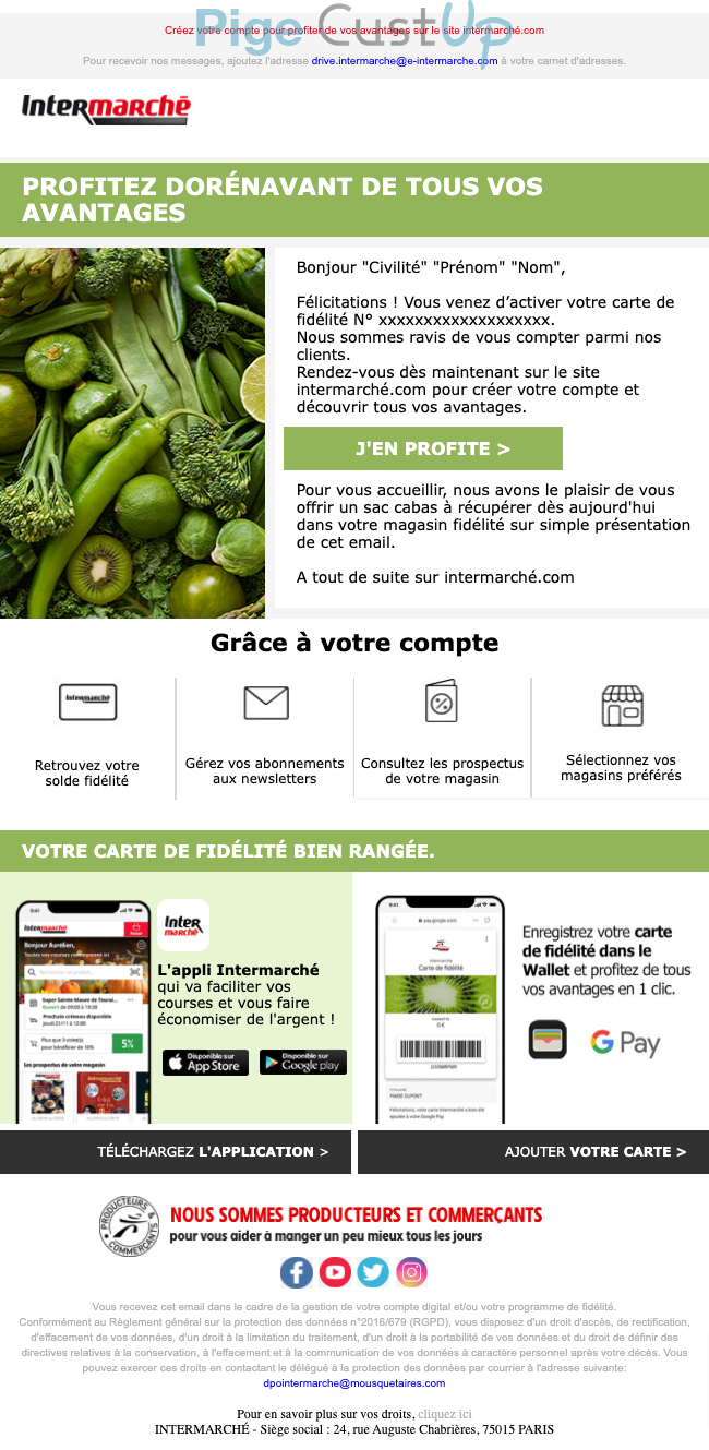 Exemple de Type de media  e-mailing - Intermarché - Marketing fidélisation - Activation carte de fidélité